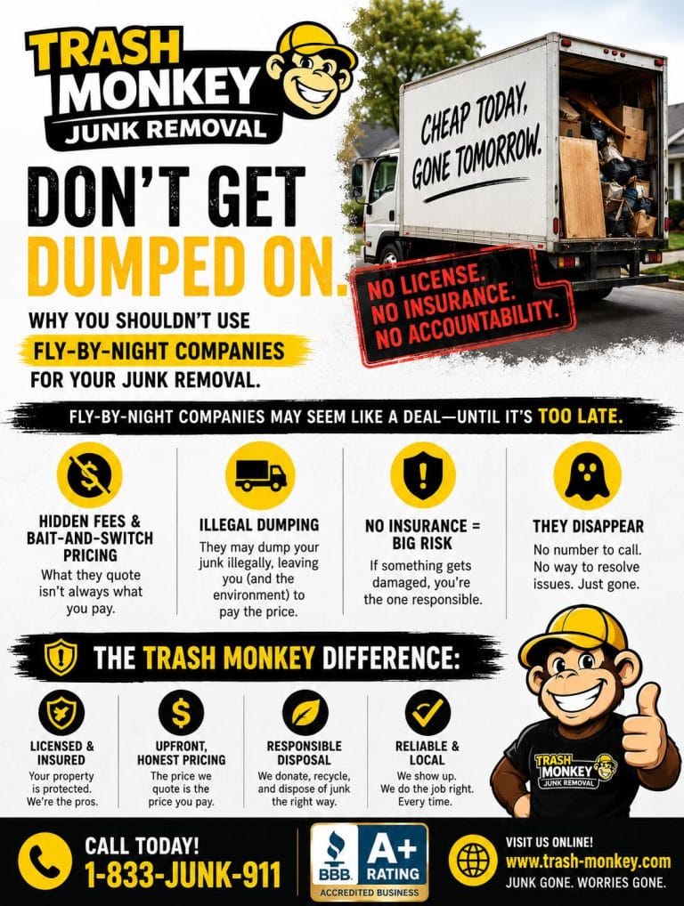 Cheap junk removal in Charleston or Huntington can lead to hidden fees, illegal dumping, and property damage. See why Trash Monkey does it right.